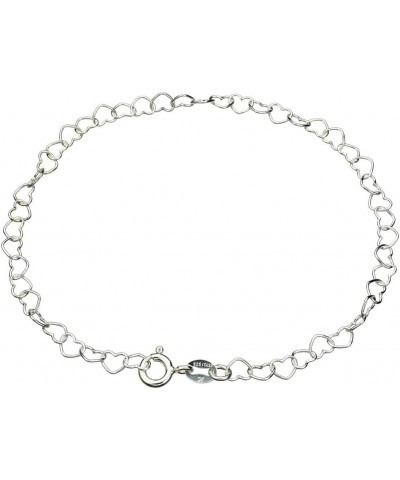 Sterling Silver Heart Link Nickel Free Chain Bracelet Anklet Italy Adjustable 11.0 Inches $8.50 Anklets