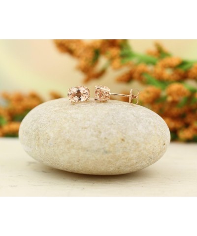 Solid 14k Rose Gold Morganite Stud Earrings 7x5mm Oval $100.19 Earrings