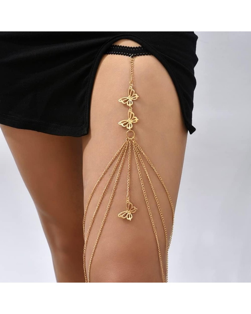 Boho Gold Silver Rhinestones Tassel Sexy Body Chain Layered Leg Chains Beach Nightclub Body Accessories Sexy Black Elastic Le...