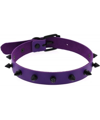 Unisex Multicolor Simulated Leather PU Punk Rock Gothic Black Spiked Rivets Choker Collar Necklace Purple $7.41 Necklaces