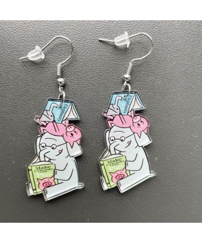 Cute Weird Animal Acrylic Drop Dangle Earrings，Funny Guitar Cat Dog Elephant School Bus Ruler Caterpillar Earring Lovely Pet ...