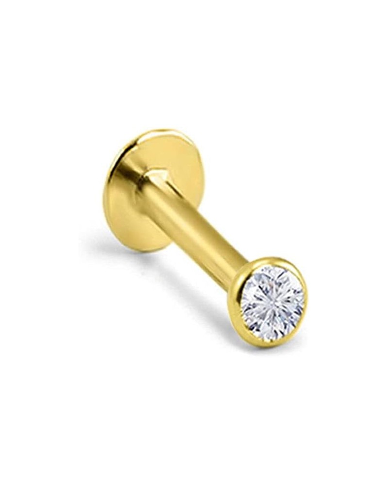 14k Solid Yellow Gold Threadless Push Pin Nose Ring Stud 1.5mm, 2mm, 2.5mm or 3mm Bezel CZ 18G, 16G 1.5mm CZ-16G-3/8" Post $2...