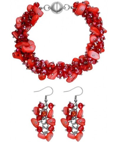 Shop LC Shells Beads Earrings & Bracelet Set - Clasp Cluster Jewelry for Women - White, Coral, Red, Blue, Orange, Purple & Pi...