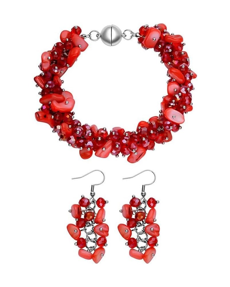 Shop LC Shells Beads Earrings & Bracelet Set - Clasp Cluster Jewelry for Women - White, Coral, Red, Blue, Orange, Purple & Pi...