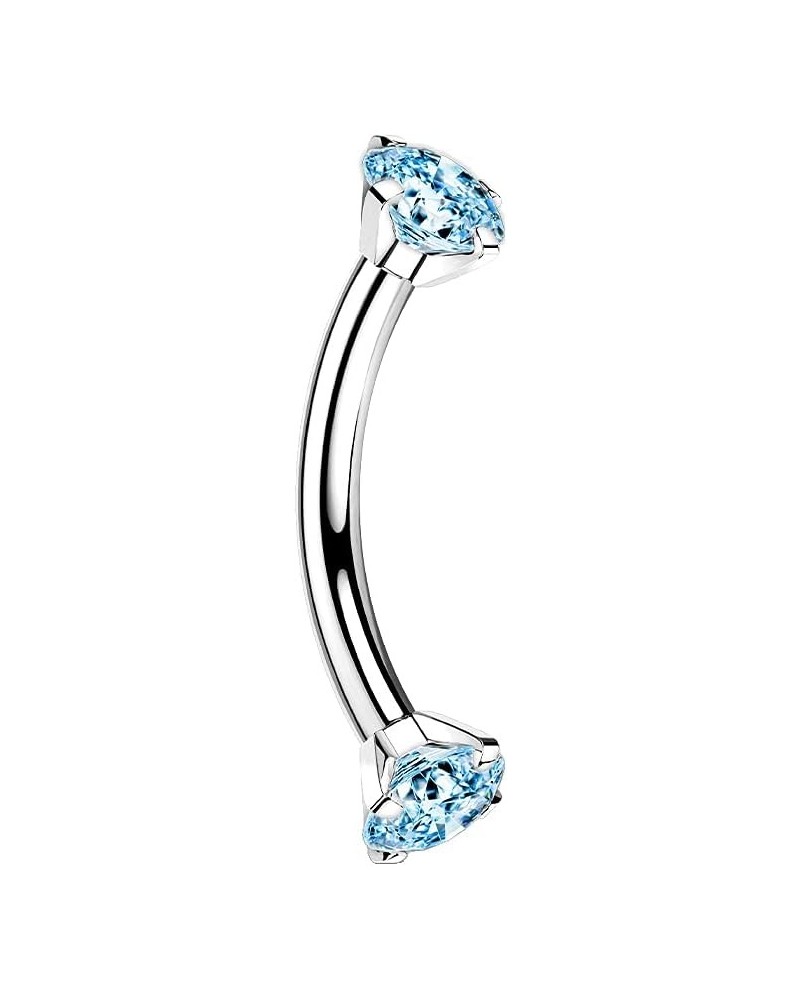 Dynamique Implant Grade Titanium Curved Barbells With Internally Threaded Prong Set CZ Ends (Sold Per Piece) L:8mm Aqua $11.9...