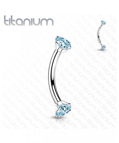 Dynamique Implant Grade Titanium Curved Barbells With Internally Threaded Prong Set CZ Ends (Sold Per Piece) L:8mm Aqua $11.9...