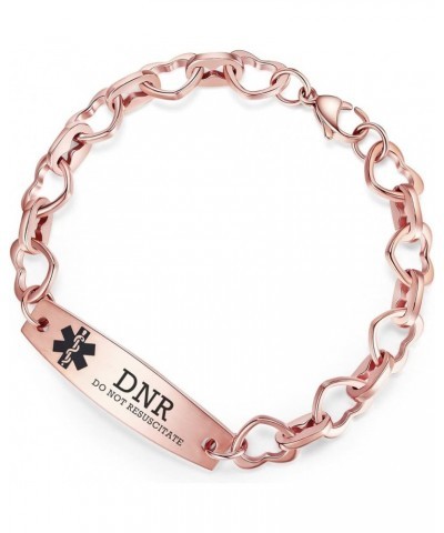 7.5 IN Fashion Medical Alert Bracelets for Women Stainless Steel Heart Link Medical bracelets with Free custom engraving Rose...