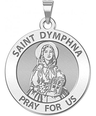 Saint Dymphna Round Religious Medal - in Sterling Silver and 10K or 14K Gold 3/4 x 3/4 Inch Medal With Engraving Solid 14k wh...