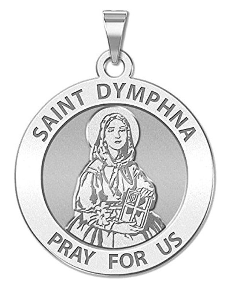 Saint Dymphna Round Religious Medal - in Sterling Silver and 10K or 14K Gold 3/4 x 3/4 Inch Medal With Engraving Solid 14k wh...