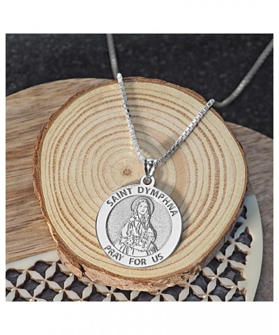 Saint Dymphna Round Religious Medal - in Sterling Silver and 10K or 14K Gold 3/4 x 3/4 Inch Medal With Engraving Solid 14k wh...