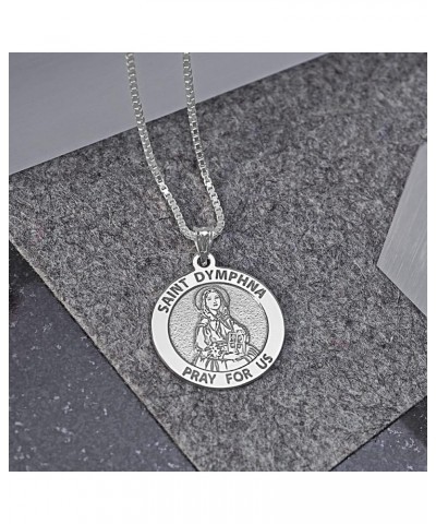 Saint Dymphna Round Religious Medal - in Sterling Silver and 10K or 14K Gold 3/4 x 3/4 Inch Medal With Engraving Solid 14k wh...