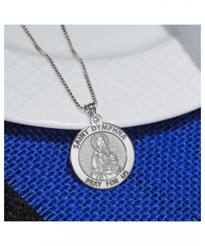 Saint Dymphna Round Religious Medal - in Sterling Silver and 10K or 14K Gold 3/4 x 3/4 Inch Medal With Engraving Solid 14k wh...