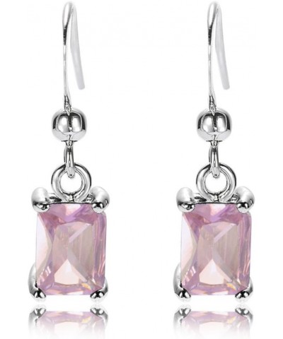 Dangle Drop Pierced Earrings with Rectangular Cut CZ [9 Colors available] in White Gold Plated, Simple Modern Elegant Pink $7...