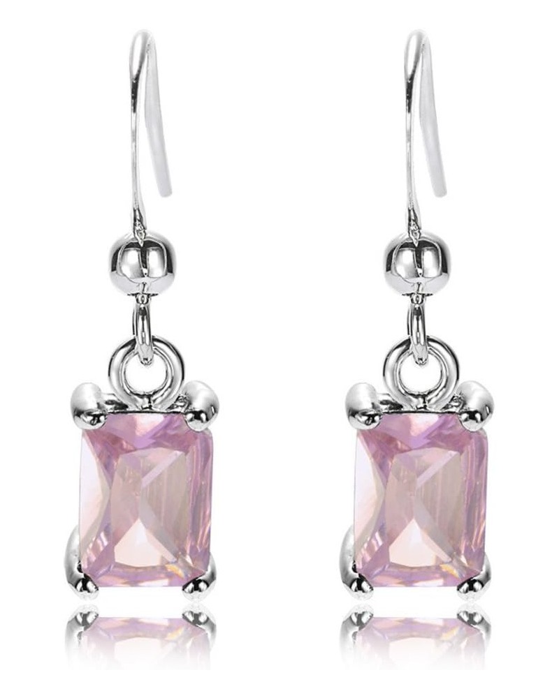 Dangle Drop Pierced Earrings with Rectangular Cut CZ [9 Colors available] in White Gold Plated, Simple Modern Elegant Pink $7...