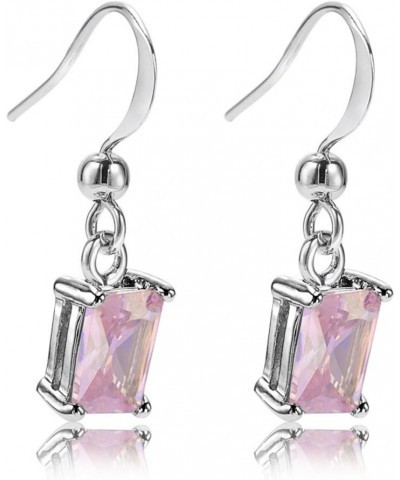 Dangle Drop Pierced Earrings with Rectangular Cut CZ [9 Colors available] in White Gold Plated, Simple Modern Elegant Pink $7...