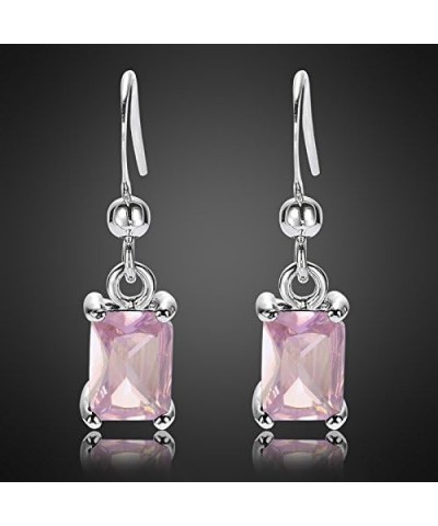 Dangle Drop Pierced Earrings with Rectangular Cut CZ [9 Colors available] in White Gold Plated, Simple Modern Elegant Pink $7...