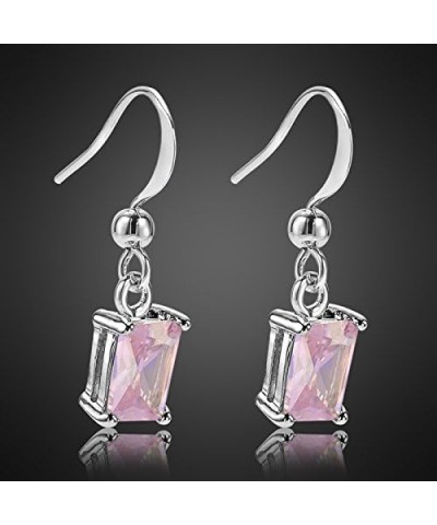 Dangle Drop Pierced Earrings with Rectangular Cut CZ [9 Colors available] in White Gold Plated, Simple Modern Elegant Pink $7...