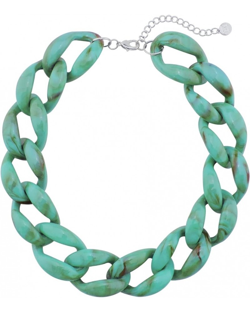 Chunky Acrylic Necklace Smooth Chain Link Cool Statement Choker Cuban Style Jewelry Gift for Women Girls Teal and brown $10.5...