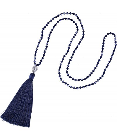 Tassel Charm Necklace Shiny Crystal Buddha Pendant Necklace Handmade Chain Necklaces For Women Dark Blue 11E $10.82 Necklaces