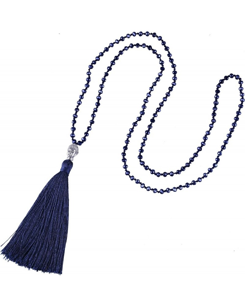 Tassel Charm Necklace Shiny Crystal Buddha Pendant Necklace Handmade Chain Necklaces For Women Dark Blue 11E $10.82 Necklaces