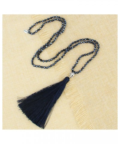 Tassel Charm Necklace Shiny Crystal Buddha Pendant Necklace Handmade Chain Necklaces For Women Dark Blue 11E $10.82 Necklaces