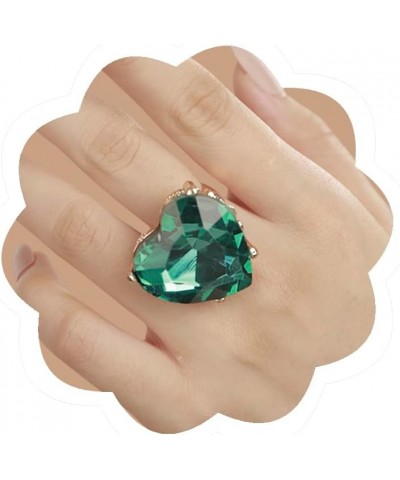 Big Heart-Shaped Ring for Women Crystal Gem Rhinestone Gold Rings Green $8.54 Rings