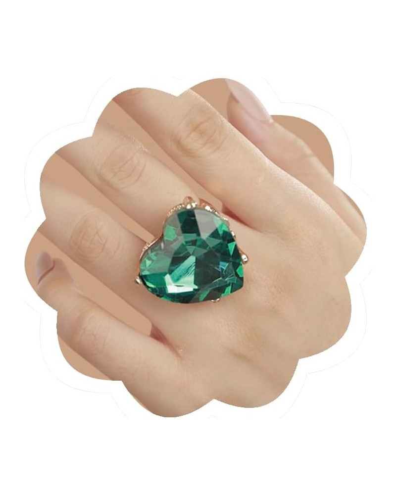 Big Heart-Shaped Ring for Women Crystal Gem Rhinestone Gold Rings Green $8.54 Rings