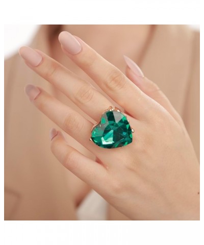 Big Heart-Shaped Ring for Women Crystal Gem Rhinestone Gold Rings Green $8.54 Rings