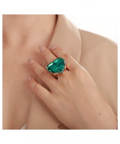 Big Heart-Shaped Ring for Women Crystal Gem Rhinestone Gold Rings Green $8.54 Rings