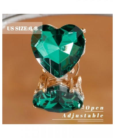 Big Heart-Shaped Ring for Women Crystal Gem Rhinestone Gold Rings Green $8.54 Rings