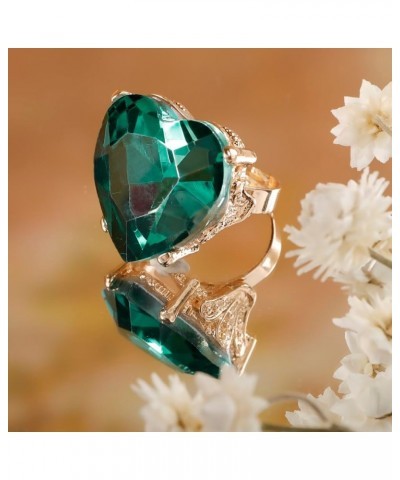 Big Heart-Shaped Ring for Women Crystal Gem Rhinestone Gold Rings Green $8.54 Rings