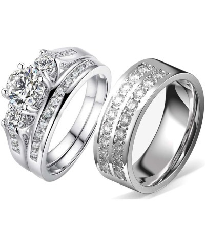 TWO RINGS Wedding Ring Sets His And Hers Promise Ring Couples Bridal Sets Women 925 Sterling Silver aaa Cz Man Titanium Weddi...