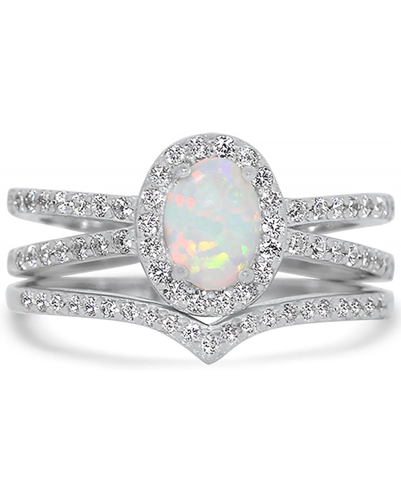 Lab Created White Fire Opal Wedding Ring Set In Sterling Silver for Women $51.29 Sets