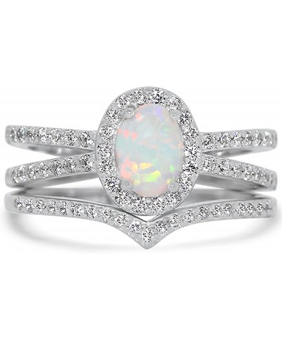 Lab Created White Fire Opal Wedding Ring Set In Sterling Silver for Women $51.29 Sets