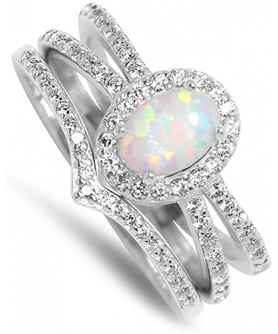 Lab Created White Fire Opal Wedding Ring Set In Sterling Silver for Women $51.29 Sets