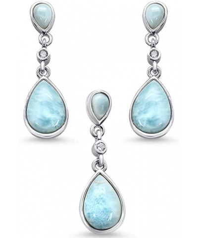 CLOSEOUT WAREHOUSE Natural Larimar Cubic Zirconia Teardrop Dangling Pendant Earrings Set Sterling Silver Turquoise $23.58 Jew...