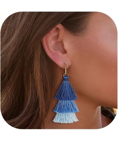 Dangle Tassel Blue Earring for Women Girls Boho Earring Long Thread Tassel Earrings Bohemian Fringe Drop Handmade EarringsGra...