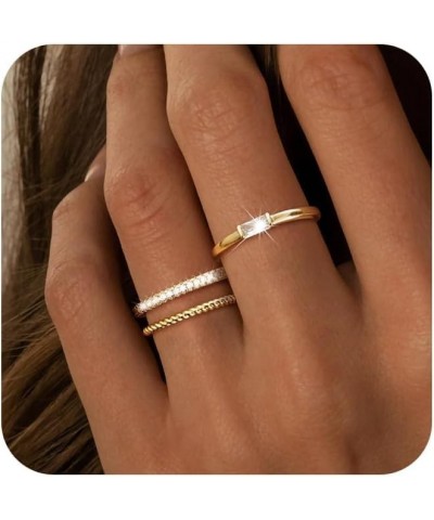 3Pcs Gold Rings for Women Trendy, 14k Gold Plated Stackable Rings Fake Diamond Band Thumb Rings Cubic Zirconia Non Tarnish Go...