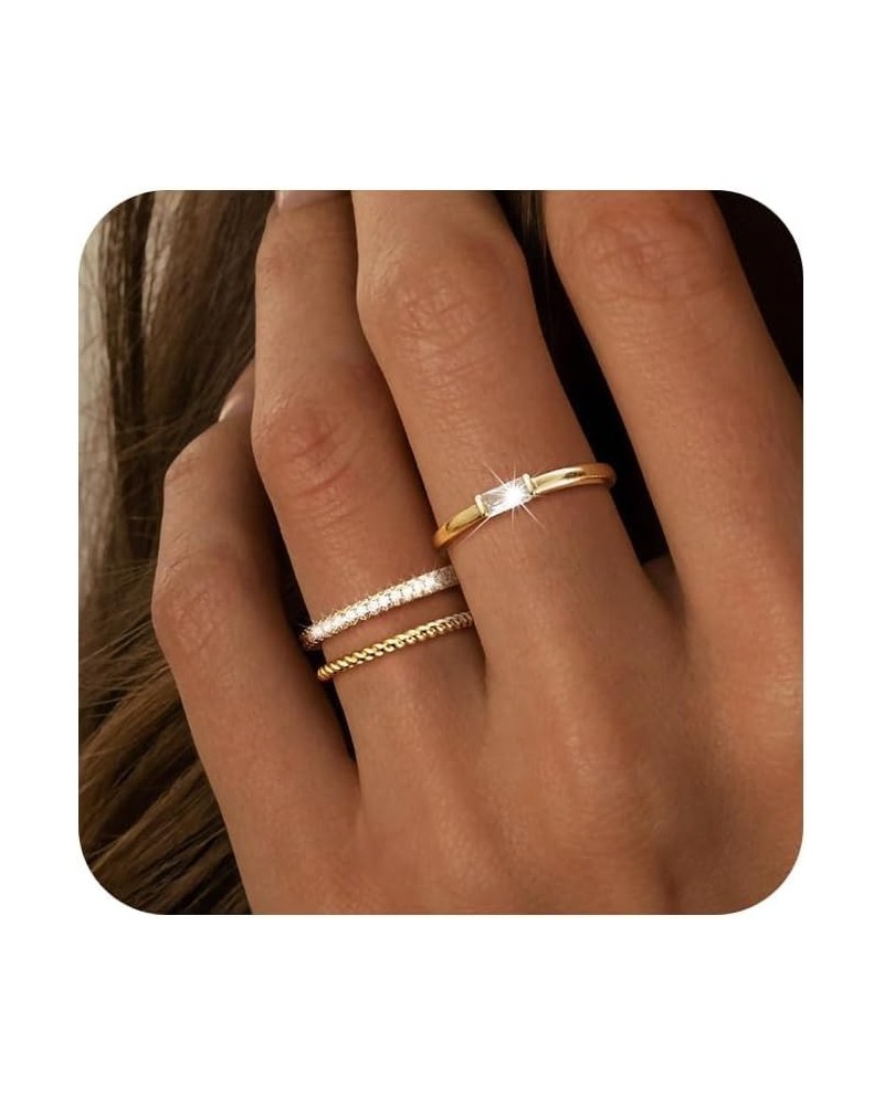 3Pcs Gold Rings for Women Trendy, 14k Gold Plated Stackable Rings Fake Diamond Band Thumb Rings Cubic Zirconia Non Tarnish Go...