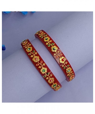 Fashion Jewelry Indian Bollywood Crystal Rhinestone Floral Wedding Bridal Bracelet Bangle Set Royal Maroon (Set of 2 Pcs) 2-4...