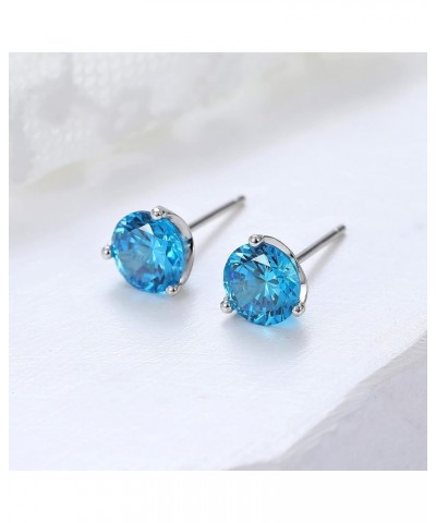 925 Sterling Silver Simulated Gemstone Birthstone Stud Earrings for Women, 1 ct and 6.5 mm Mar - Aquamarine $12.74 Earrings