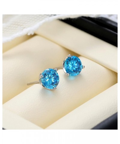 925 Sterling Silver Simulated Gemstone Birthstone Stud Earrings for Women, 1 ct and 6.5 mm Mar - Aquamarine $12.74 Earrings