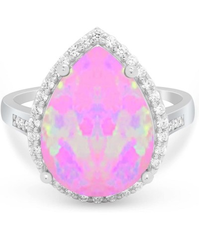 Teardrop Cocktail Wedding Engagement Bridal Ring Pear Round Cubic Zirconia 925 Sterling Silver Lab Created Pink Opal $16.42 R...