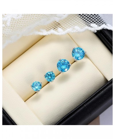 925 Sterling Silver Simulated Gemstone Birthstone Stud Earrings for Women, 1 ct and 6.5 mm Mar - Aquamarine $12.74 Earrings