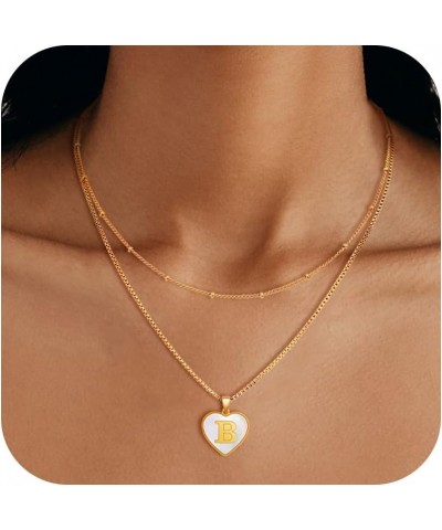 Layered Initial Necklaces for Women - 18K Gold Plated Heart Initial Necklace, Gold Heart Necklace, Dainty Gold Necklace, Gold...