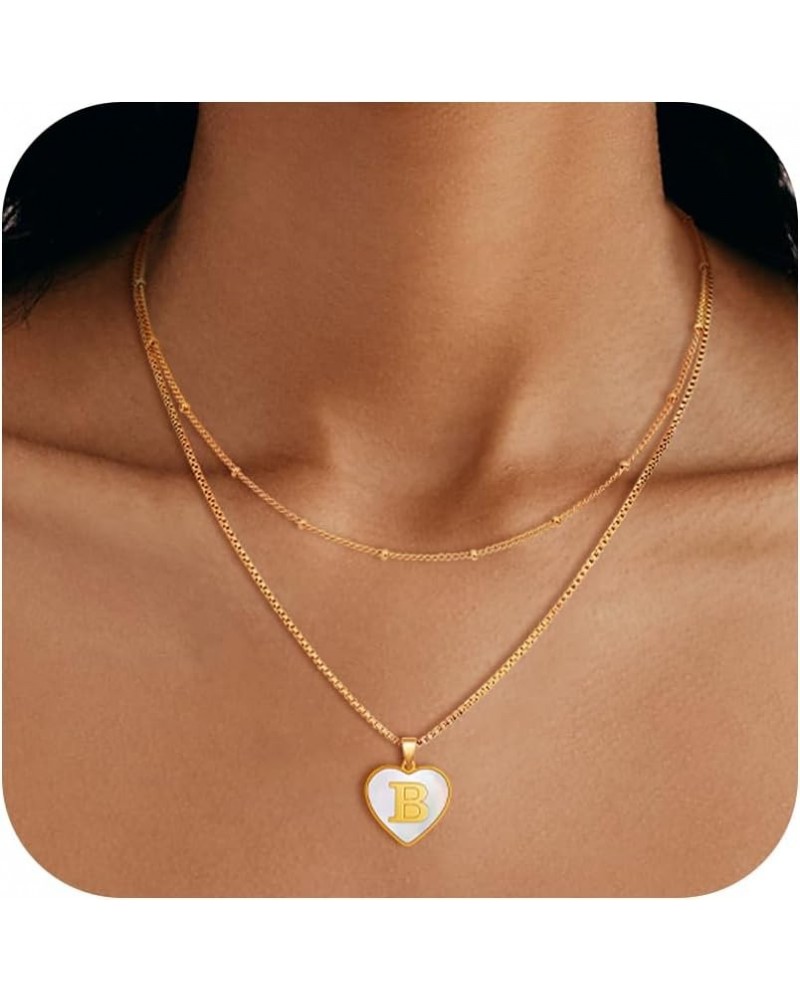 Layered Initial Necklaces for Women - 18K Gold Plated Heart Initial Necklace, Gold Heart Necklace, Dainty Gold Necklace, Gold...