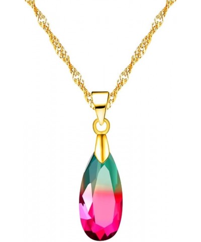 Exquisite Colorful Droplet Shaped Pendant Necklace With Gold Plated Extended Chain Necklace Jewelry Gifts for Women Teen Girl...