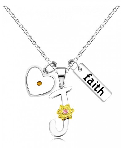 A-Z 26 Alphabet Sunflower Pendant Necklace for Women Girls Stainless Steel Religious Charm Heart Mustard Seed Faith Name Lett...