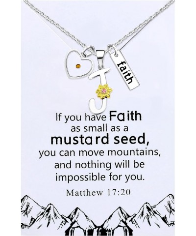 A-Z 26 Alphabet Sunflower Pendant Necklace for Women Girls Stainless Steel Religious Charm Heart Mustard Seed Faith Name Lett...