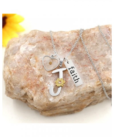 A-Z 26 Alphabet Sunflower Pendant Necklace for Women Girls Stainless Steel Religious Charm Heart Mustard Seed Faith Name Lett...